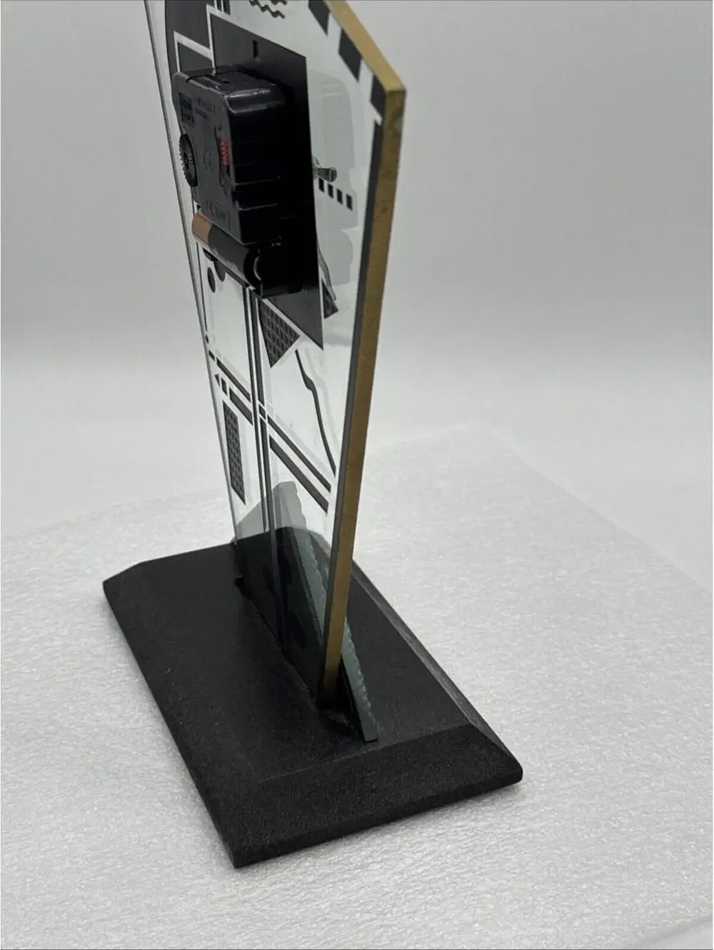 Vintage Art Deco Beaux Glass Mantle Geometric Takane Quartz Clock Signed 12.5”